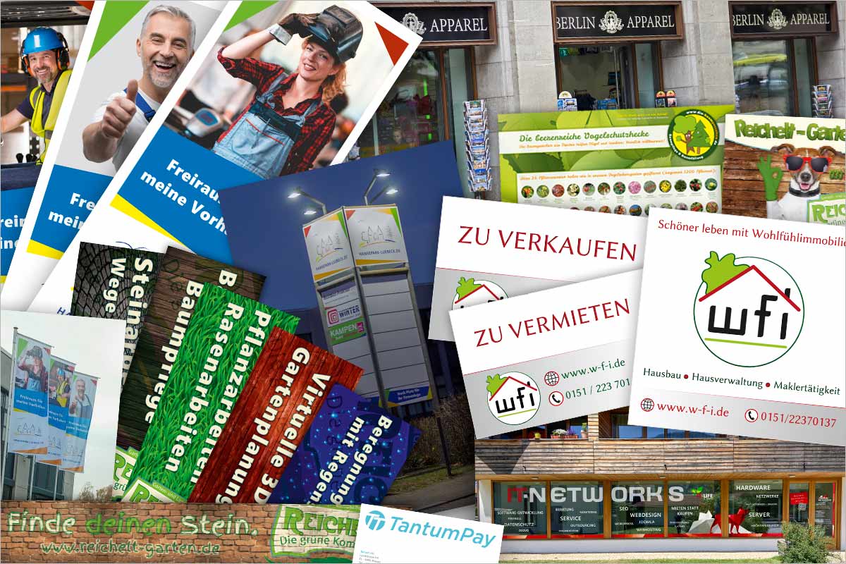 Firmenschilder + XXL-Werbebanner der Werbeagentur und Kreativagentur für Landquart GR, Maienfeld und Zizers